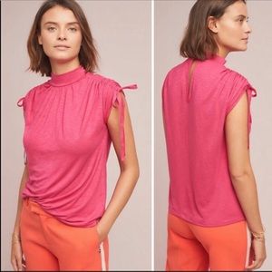 Anthropologie Kali Mock Neck Ruched-Shoulder Top